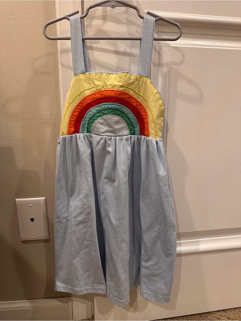 Light Blue Kids Dress with Rainbow Appliqué